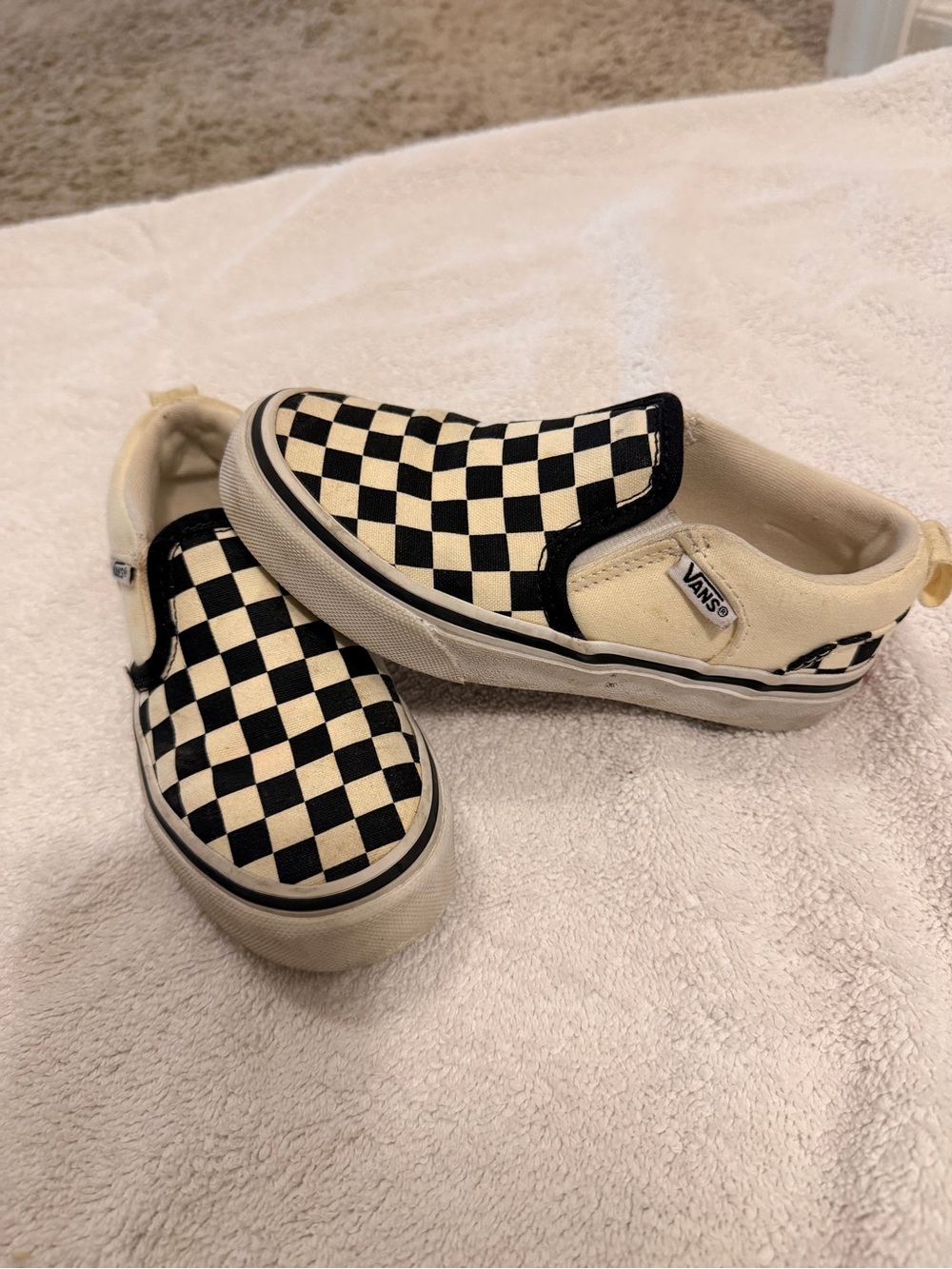 Vans Kids Checkerboard Slip-On Sneakers - Black & Cream